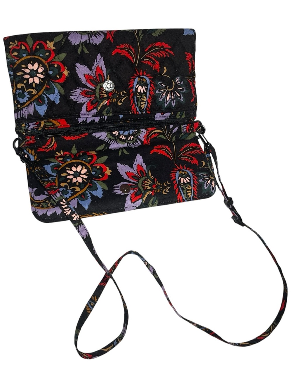 Vera Bradley Floral Quilted Crossbody Bag - Black with Red & Purple Accents - Picture 2 of 3